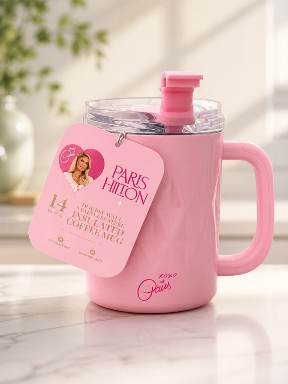 Paris Hilton 14 oz Pink Stainless Steel Coffee Mug New